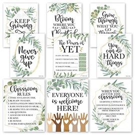 9 Eucalyptus Classroom Decor Signs - Welcome Sign For Classroom Motivational Posters For Classroom Bulletin Board Decorations, Growth Mindset Classroom Posters Elementary, Middle School Classroom Rule