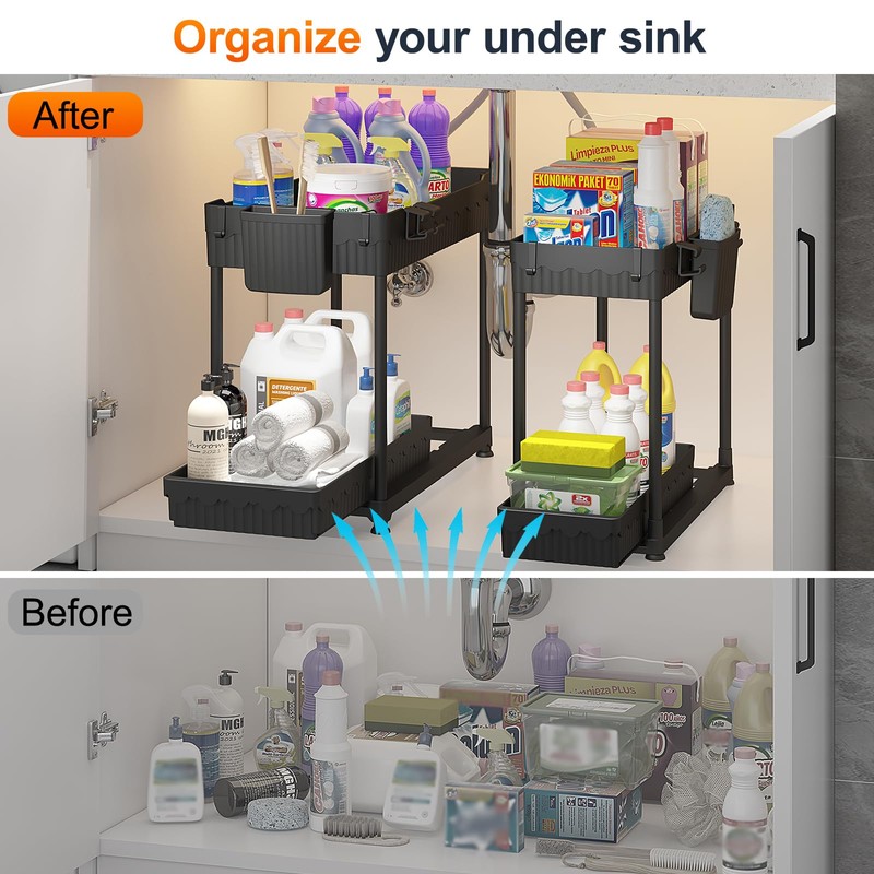 Sevenblue 4 Pack Under Sink Organizer, Bathroom Organizers and Storage,