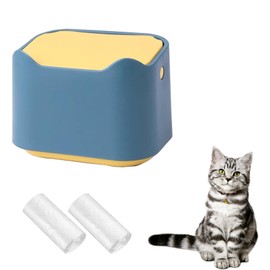 Cat Litter Trash Can Mini Countertop Cat Litter Disposal Bin with Press Type Lid Pet Poop Trash Can Includes 60 Refill Bags (Blue)