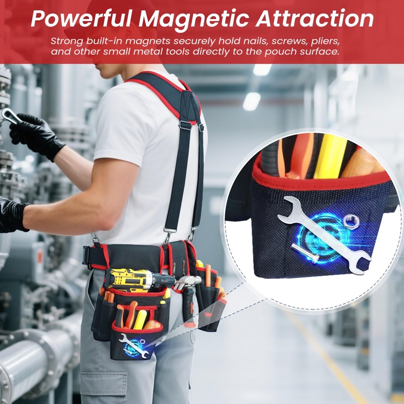 Tool Belt With Suspenders, Heavy Duty Magnetic Tool Belts for