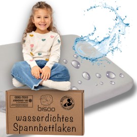 Bisoo Fitted Sheet 80 x 180 - 2-in-1 Waterproof Bed Sheet 80 x 160 cm Children - 2-in-1 Fitted Sheet Mattress Protector for Cot Junior Bed 100% Cotton Jersey Oeko-Tex - 1 Piece Grey 180 x 90 cm