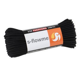 S-Flowme Paracord 7 Core 0.16 inches (4 mm) x 98.4 ft (30 m) Load Capacity: 551.2 lbs (250 kg), Craft Tent Rope Accessory, Breathable Red, Outdoor Camping Tent Tarp Fixing Rope and Guy Rope A01 Black