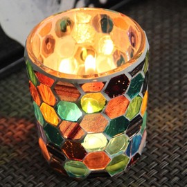 Portavelas de cristal de mosaico marroquí, portavelas de cristal vintage, adorno de mesa, portavelas de mosaico, portavelas de cristal teñido, portavelas de té de mosaico para fiesta de boda de Pascua
