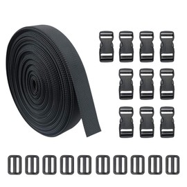 JETEDC Molle Suitcase Belt, Prevents Loads from Collapsing Belts, 10 Set, 1.0 inches (25 mm) x 32.8 ft (10 m), One-Touch Lock Plastic Locks, Pack of 10, Load Tightening Belt, Work Belt, Adjustable, Black