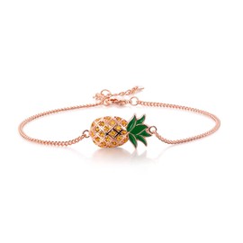 TRENSYGO Be Like A Rose Gold Stainless Steel Cz Pineapple Charm Anklet Bracelet for Women Step Mom Jewelry Birthday Graduation Mother Day Christmas Gifts