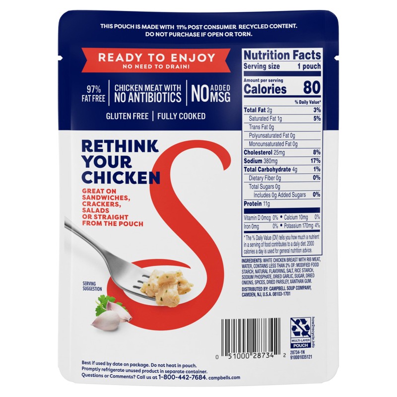 Swanson Garlic and Herbs White Chunk Fully Cooked Chicken, Ready