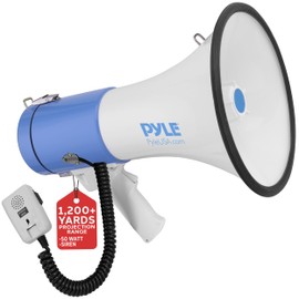 Pyle Megaphone - Portable PA Bullhorn - Built-In Siren, 50W Adjustable Volume Control In 1200 Yard Range, Ideal For Any Outdoor Sports, Cheerleading Fans & Coaches Or Safety Drills