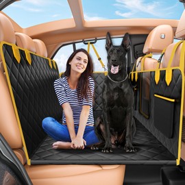 IJVAE Hard Bottom Car Seat Cover for Dogs.Gold Waterproof Dog Seat Cover for Back Seat Extender for Dogs,Scratch-Proof and Anti-Slip Car Dog Hammock for Large Dogs SUV,Gold(Holds 500 Lbs)