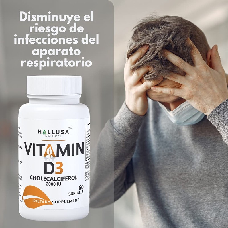 Hallusa Natural Vitamin D3, VITAMINA D3, 60 SOFTGELS
