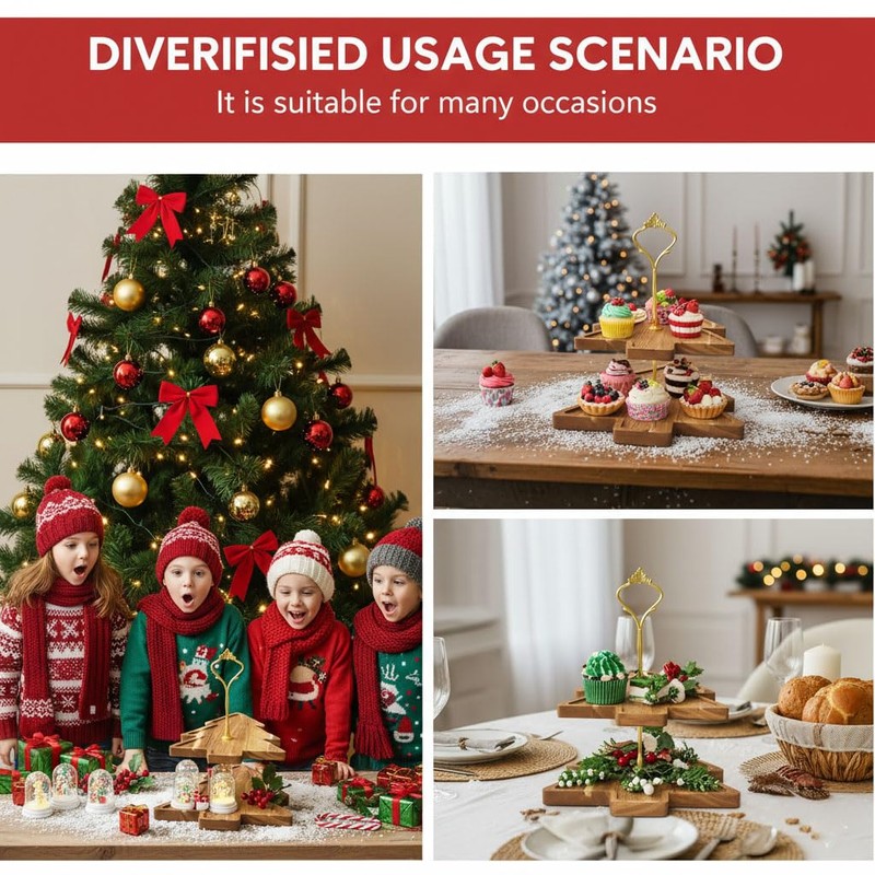 Christmas Tree 2-Tier Wood Serving Tray – Acacia Wooden Tiered