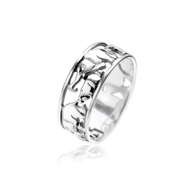 Materia Women's Band Ring Elephant Herd with Baby 925 Sterling Silver African Lucky Charm #SR-116, Sterling Silver