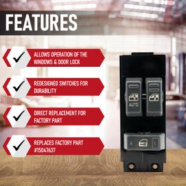 Master Power - Interruptor de ventana eléctrica, color gris, puerta lateral del conductor, compatible con Chevy Silverado y Sierra 1500, 2500, 2500 HD, 3500-1999, 2000, 2001, 2002, sustituye a 15047637