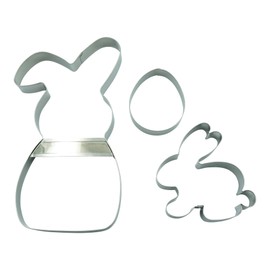BekkiB Set of 3 Cookie Cutters "Rabbit & Easter Egg" - Cookie Cutter for Easter - 2 Easter Bunny & Egg Cutters Made of Stainless Steel are Dishwasher Safe - 7306