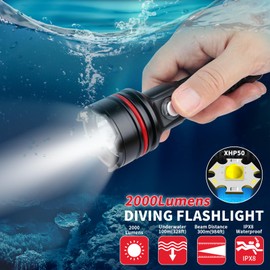 LetonPower 14S 2000 Lumens Underwater Flashlight with Velcro Strap - 6 Modes Super Bright Diving Torch, USB-C Rechargeable, IP68 328FT for Dive Light Scuba Diving, Night Diving & Snorkeling