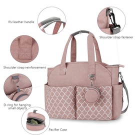 Mochila Pañaleras Multifuncional Impermeable 47 * 35cm, Mochila Pañaleras de Viaje Gran Capacidad, Bolsa de Pañales con 19 Bolsillos, Portachupetes Desmontable (Rosa)