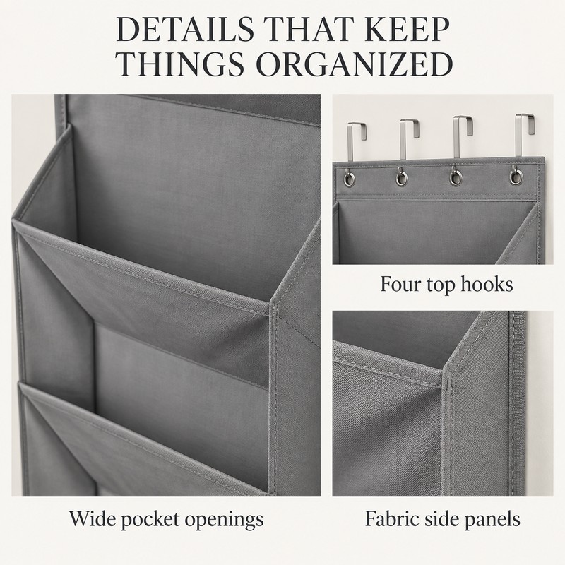 Over the Door Shoe Organizer with Large Deep Pockets, Foldable