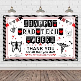Wollmix Happy Rad Tech Week Decorations Banner - 70.8 x 43.3 Inch Large Backdrop Sign for Radiology Technology Week, We Appreciate You Thank You Gift, Wall Party Decor Supplies