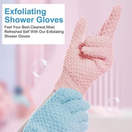 Yiclick Heavy Exfoliating Gloves, Exfoliating Body Scrubber for Bath Shower Exfoliation, Body Scrub Exfoliator for Dead Skin Remover, Exfoliate Sponge Loofah Washcloth Mitt Men Women （4Pink）