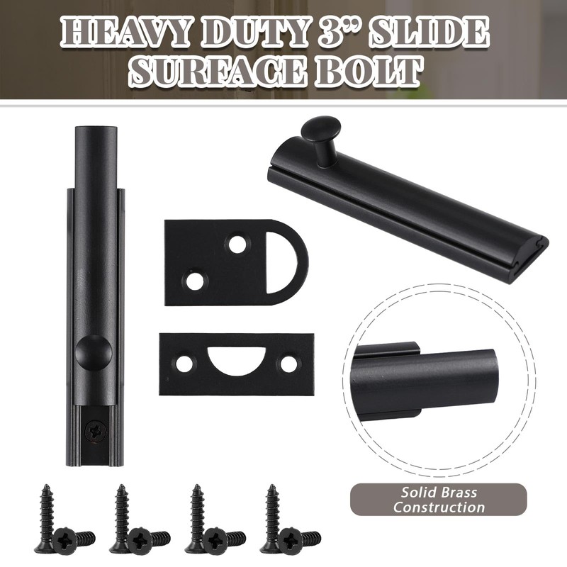 Lothee 4 Pcs Solid Brass Surface Bolt Door Slide Bolt