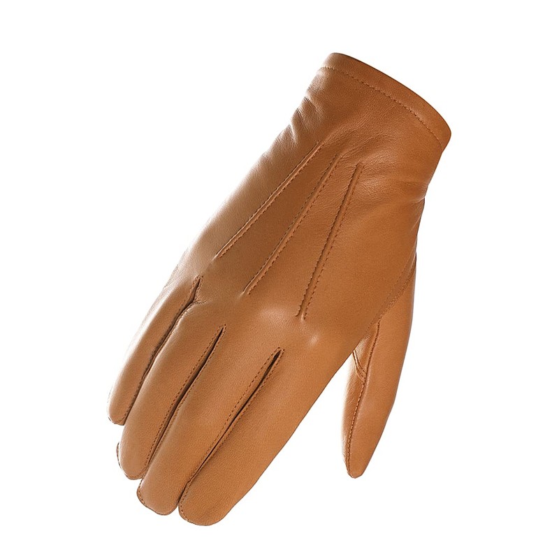 Harssidanzar Mens Thin Unlined leather police duty gloves GM031EU,Tan,Size L