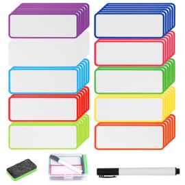 FINGOOO Dry Erase Board, Magnetic Sheet, Magnetic Labels, 60 Pieces, 10 Colors, Name Plate Name Tag Label, Refrigerator Label, 1.1 x 3.1 inches (2.9 x 7.9 cm), Waterproof, Reusable