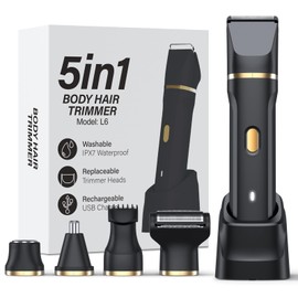 HOHOLE HOHOLE 5-in-1 Manscape Groin & Body Hair Trimmer for Men, IPX7 Waterproof Electric Razors Shaver, Cordless Body Hair Trimmer, Facial & Pubic Hair Removal, Ceramic Blade (Black)