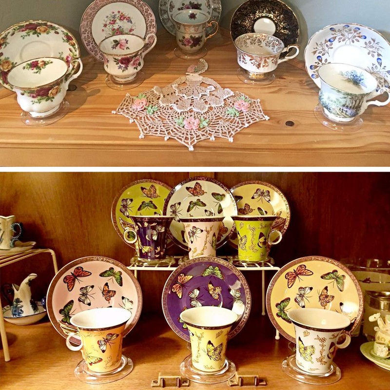 Hipiwe Acrylic Tea Cup Saucer Display Stands Clear Dinnerware Display