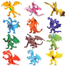 Dragon Toys,12 Piece Assorted Realistic Looking Dragon Figure,4 Inch Mini Dragons Sets with Gift Box,ValeforToy Non-Toxic Safety Materials ABS Vinyl Plastic Dragon,Party Favors Toy for Boys Kids
