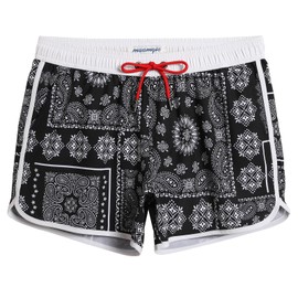 maamgic Mens Swim Trunks Retro Swim Shorts 4 Way Stretch with Mesh Vintage 80s 90s Quick Dry Swimsuits Board Shorts Paisley Black Large