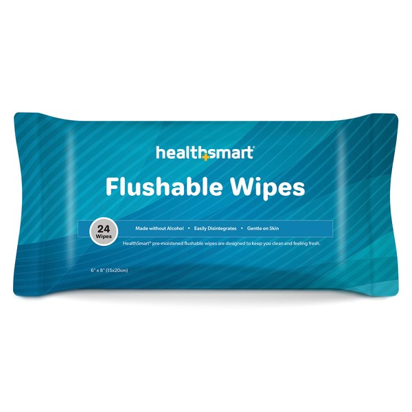 HealthSmart 24 Count Flushable Wipes, Gentle on Sensitive Skin, Easily Disintegrates, Alcohol-Free Wipes for Adults or Babies, FSA & HSA Eligible, 24 Count (Pack of 1)