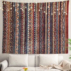 Shrahala Brown Tradition Turkish Floral Wall Tapestry, Orange Red Oriental Carpet Wall Hanging Large Tapestry Decoration Polyester Fiber White Hem Around for Dorm Room Bedroom 51.2 x 59.1 in