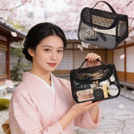 Tumecos Mesh Cosmetic Bag, Travel Toiletry Transparent Mesh Cosmetic Pouch, Transparent Storage Bag, Mesh, Multifunctional Storage Accessories, Large Capacity, Lightweight and Portable (Black)
