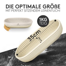 Liebspecht® High-Quality Oval Fermentation Basket (diameter 35 cm), Wicker Proofing Basket with Washable Linen Insert, Ideal for 1 kg of Dough, the Perfect Bread Baking Accessory, Natural Fermentation Basket, Bread Basket