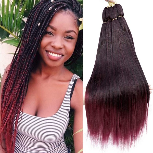 BEFUNNY Pre Stretched Braiding Hair 8Packs 20inch Prestretched Braid Hair Two Tone Black To Burgundy Red Crochet Hair Professional Synthetic Braiding Hair For Women Yaki Straight Itch Free(20“,TBG)