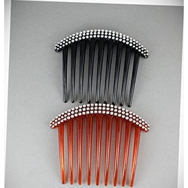 Perfect Hairstyle with Our Hair Accessories - 2 Brown Black Big Huge Hair Comb Set Pack Silver Plastic Teeth Side Clip 4" Wide Fashionable Hair Accessory Hair Jewelry Accessories for Lady Women