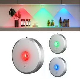 RGB Puck Lights with Remote Control, 2000mAh Rechargeable Stick on Led Lights, 9 Colors & 2 Dynamic, Tap Light with Timing,Under Cabinet Lighting for Closet,Kitchen,Cabinet,Shelf(Silver, 3 Pack)
