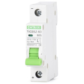 12V-110V DC Miniature Circuit Breaker, 25 Amp 1 Pole Battery Breaker Protector for Solar PV System and RV, Thermal Magnetic Trip, DIN-Rail/Surface Mount, Chtaixi DC Disconnect Switch B25