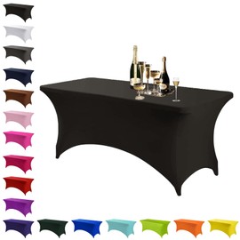 Mienocol Black Spandex Tablecloths,6FT Stretchable Rectangle Table Cover Washable Tablecloth Universal Patio Elastic TableCover for Kitchen,Event, Wedding, Cocktail Bar Exhibition,Banquet,Party