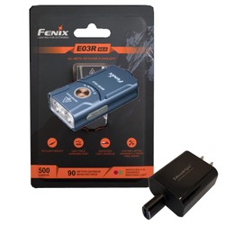 EdisonBright FENIX E03R V2 500 Lumen USB Rechargeable LED keychain flashlight, charging adapter bundle (Blue)