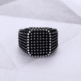 LAIMIUMIU33 Pitted Square ring for men Iced out Ring Hip Hop ring Black Biker 316 Stainless Steel Radiant Biker Rings Bling Cuban style Iced Out Jewelry Punk Ring Club ring Heavy Metal ring ceremony,