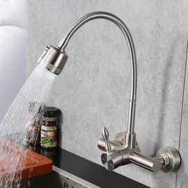 QQAMOGNNK Kitchen Faucet Wall-Mounted Faucet Concealed Type Copper 304 Stainless Steel Sink Faucet Single Lever Laundry Pool Kitchen Universal Rotary Faucet@A (Color : A)