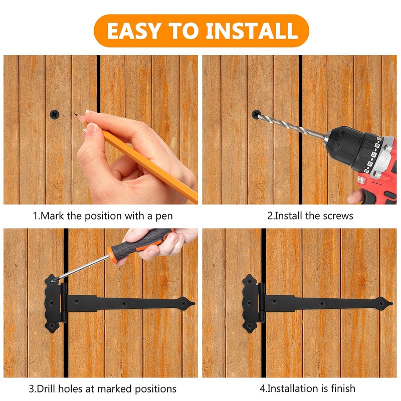 8 PCS T-Strap Hinges, Heavy Duty Gate Hinges, Metal Tee