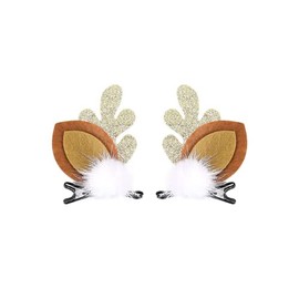 ZHOUMEIWENSP Christmas Glitter Hair Clip Cute Reindeer Antlers Headdress Hairpin for Christmas Party Antlers Ears Hair Accessory (Golden)