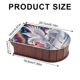 antor DIY Diamond Art Storage Box with Mirror, Crystal Diamond Painting Desktop Jewelry Organizer with Flipping Lid, Wooden Tabletop Multifunctional Case for Home & Office, Winged Horse