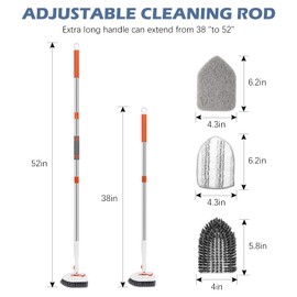 SetSail Tile Tub Scrubber Brush 3-in-1 Shower Scrubber with 52-inch Adjustable Long Handle Shower Cleaner Brush and 3 Detachable Replacement Brush Heads for Cleaning Bathroom Kitchen Walls Tub Tile
