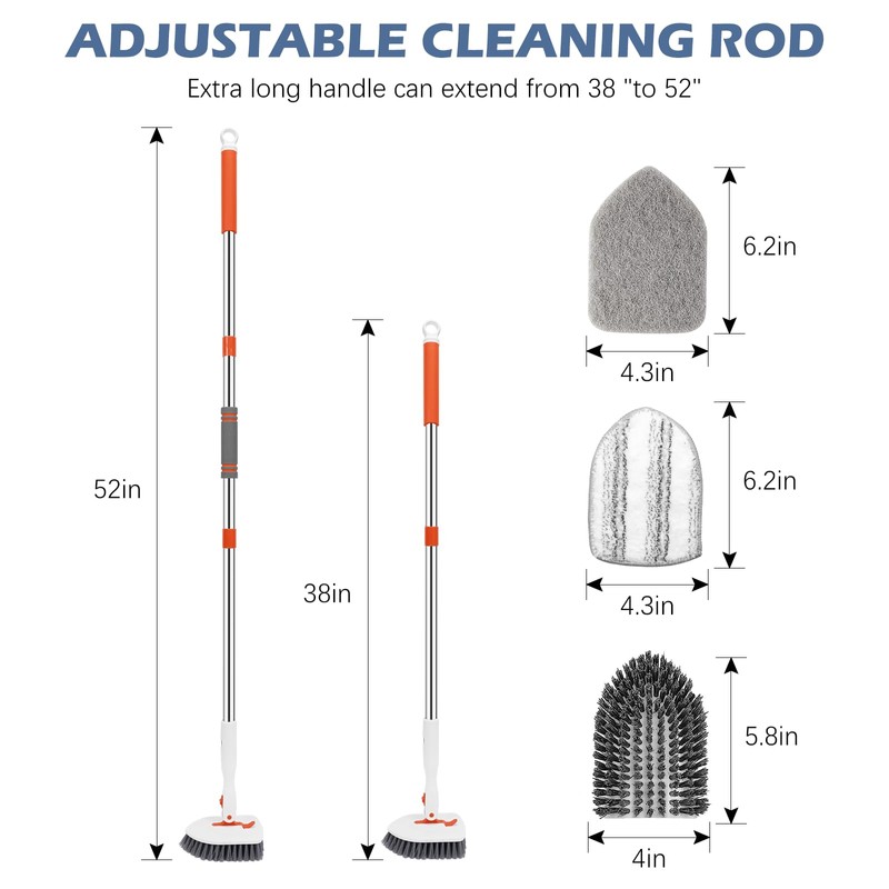SetSail Tile Tub Scrubber Brush 3-in-1 Shower Scrubber with 52-inch