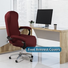 WOMACO Office Chair Covers, Stretch Computer Chair Cover with Armrest Covers, Universal Boss Chair Covers Modern Simplism Style High Back Chair Slipcover (Dark Red, Large)