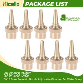 Hicello 8 PCS 1/2" Brass DN15 Fountain Nozzle Water Fountain Spray 100% Brass Adjustable Direction Jet Fountain Head for Garden Pond and Fountains Bring Beautiful 3-12FT(1-4M) Line Shape Visual Effect