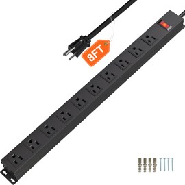 CFMASTER 10 Outlet Metal Power Strip,8FT Long Extension Cord Heavy Duty for Kitchen,Office,School,Commercial,Workshop,Industrial,ETL Certified and Listed Socket,1825W/125V/15A,Black(8FT)