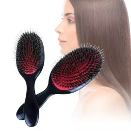 1PC 타원형 멧돼지 강모 나일론 헤어 빗 미니 정전기 방지 두피 마사지 브러시 살롱 케어 스타일링 도구 [Black] 1PC Oval Pig Bristle Nylon Hair Comb Mini Antistatic Scalp Massage Brush Salon Care Styling Tool [Black]